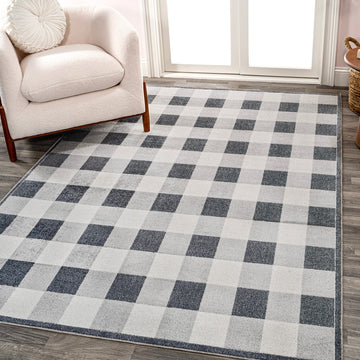 Gingham Gradient Plaid Cottage Machine-washable Area Rug